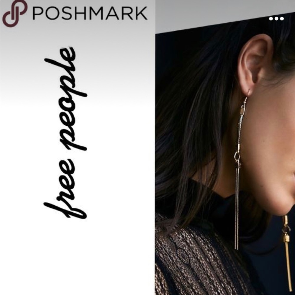 Free People NEW Keystone Gold Tone Shoulder Duster Long Dangle Pierced Earrings